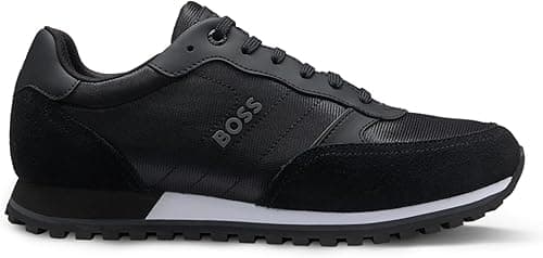 BOSS Mens Parkour-L Runn Mixed-Material Trainers with Branded Side Panel Size 9 Black