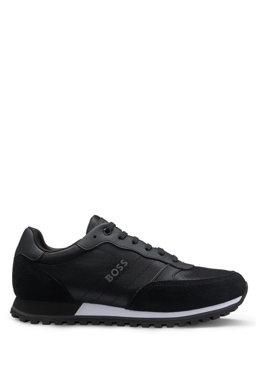 BOSS Mens Parkour-L Runn Mixed-Material Trainers with Branded Side Panel Size 9 Black - 1