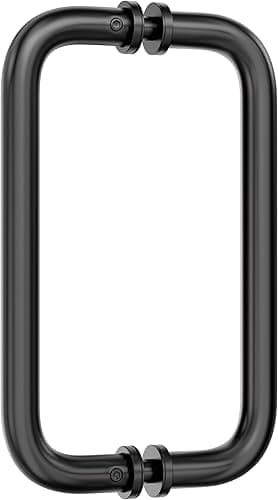 Ranbo Shower Glass Door Handle, 203mm (8 Inch) Hole Centres, Matt Black, 304 Stainless Steel, 1.0mm Thick Tube, Fits 6–12mm (1/4"–1/2") Glass, for Bathroom Door Installation or Replacement.