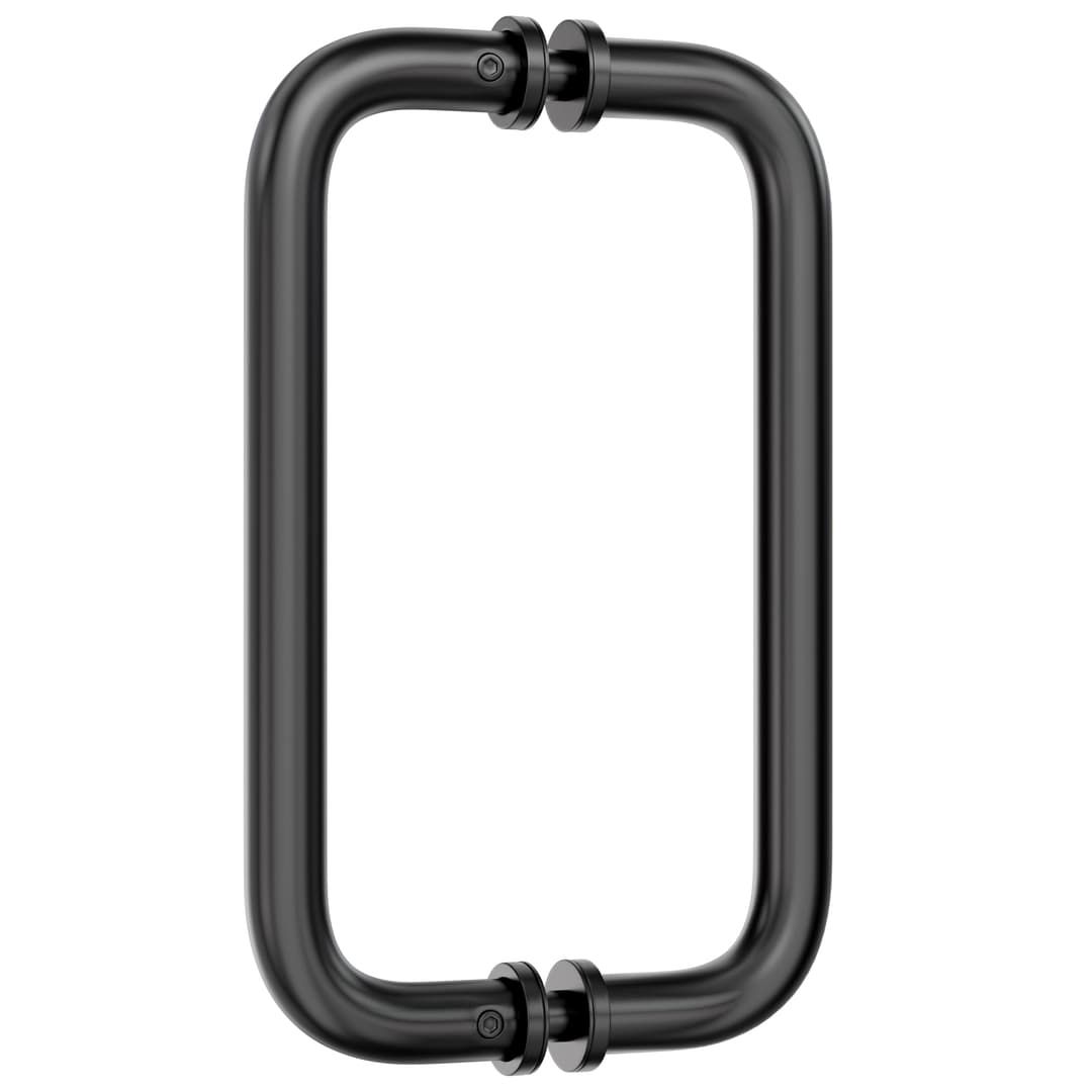 Ranbo Shower Glass Door Handle, 203mm (8 Inch) Hole Centres, Matt Black, 304 Stainless Steel, 1.0mm Thick Tube, Fits 6–12mm (1/4"–1/2") Glass, for Bathroom Door Installation or Replacement.