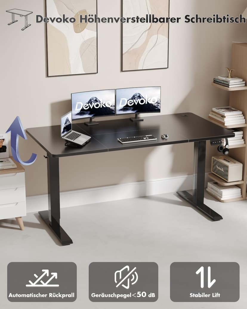 Devoko Electric Standing Desk 160x70cm, Height Adjustable Desk Ergonomic Stand up Table with 2 Memory Preset,Rustic Brown - 3