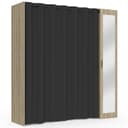 IDMarket - Dressing extensible MERYL 145/170 x 50 x 180 cm hêtre avec étagères + double penderie + miroir + rideau noir - 5
