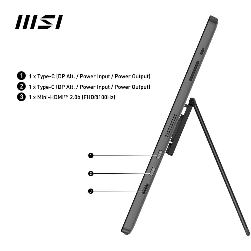 MSI Pro MP161 E2U écran Portable 15,6" Full HD - Dalle IPS 1920 x 1080, 60 Hz, écran respectueux des Yeux (PC, Portable, Mobile), HP intégrés - Mini-HDMI 2.0b, 2 x USB Type-C - 8