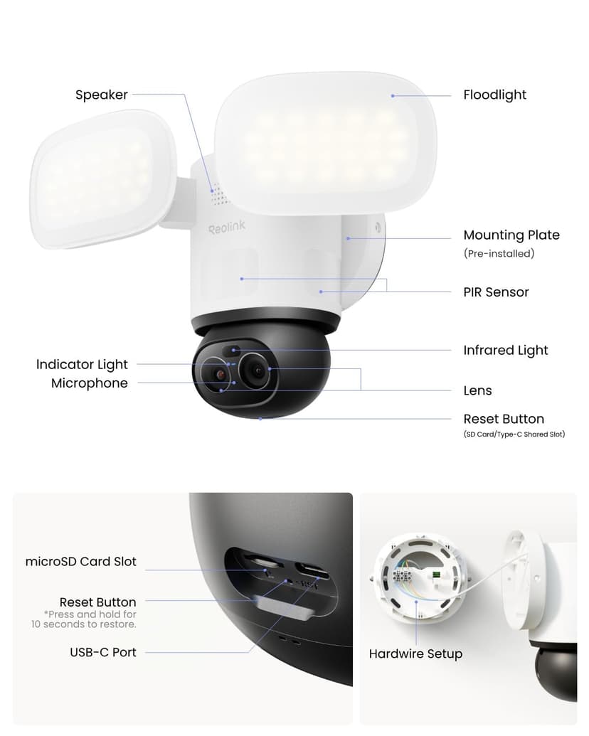 Reolink TrackFlex Floodlight WiFi, 4K PTZ Camera Outdoor, 360° Auto-Tracking Zoom, 270° PIR Detection, 3000 Lumens, Floodlight Camera Wi-Fi 6 with Local AI Video Search, 24/7 Recording, Hardwired - 9