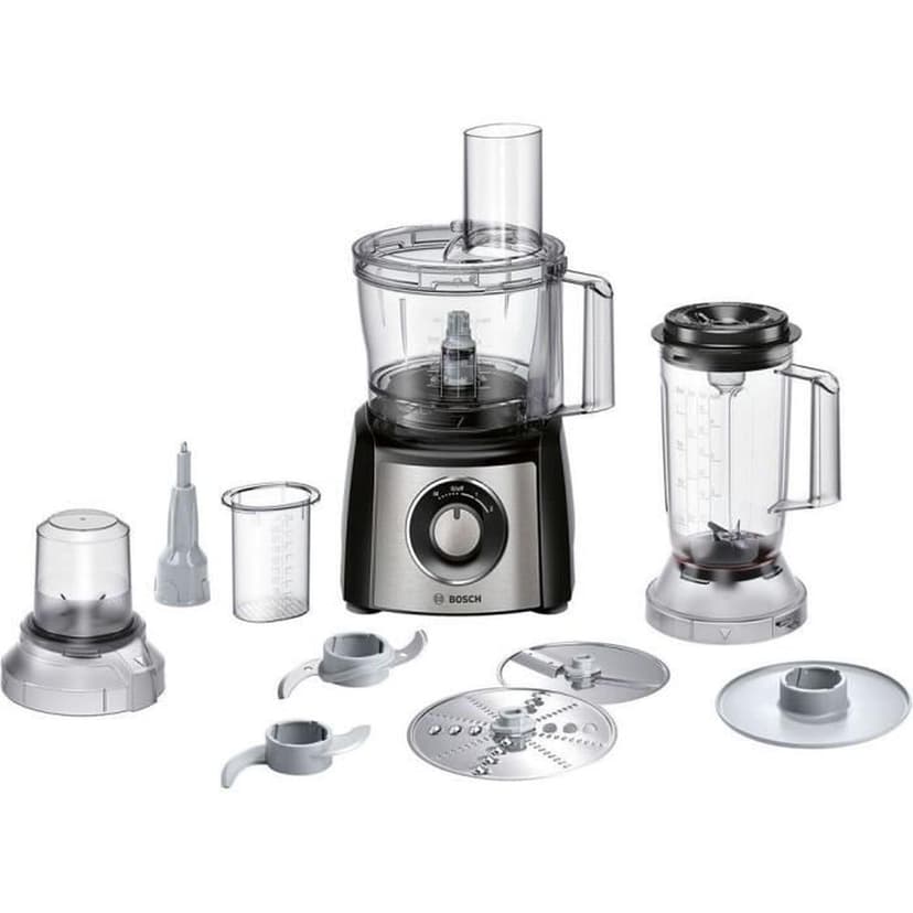 Bosch MultiTalent 3 MCM3501M — Versatile Food Processor with 50+ Functions — 800 W — 2.3 L Capacity — Colour: Black/Brushed Stainless Steel - 1
