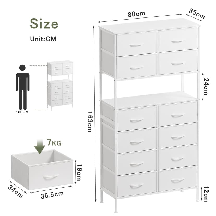 Mintnook High Chest of Drawers, White Storage Chest with Open Center Design, Tall Bedroom Chest with 12 Drawers, Large Capacity Storage Chest for Closet, Nursery, Living Room, White - 2