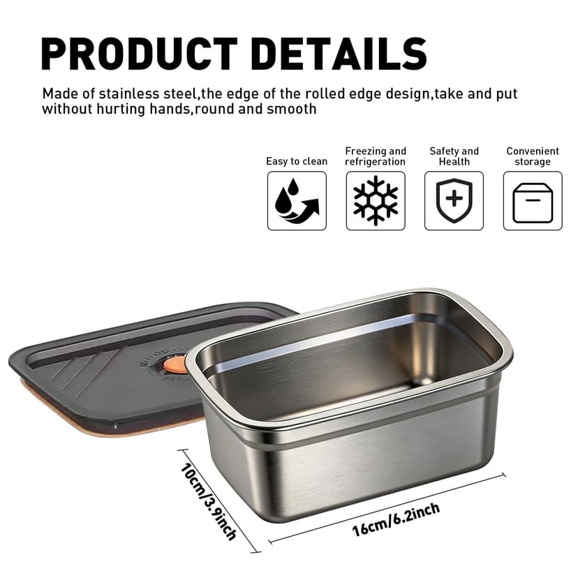 Gamexop 1.5L Stainless Steel Containers with Lids Leak Proof & Airtight for Electric Lunch Box Replacement Kit, Bento Lunch Box for Meal Prep,Fruit,Snack,Freezer, 2-Pack - 2