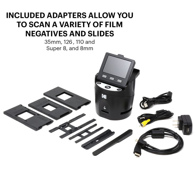 Kodak RODFS35 Digital Film Scanner - Converts 35mm, 126, 110, Super 8 & 8mm Slides & Negatives to JPEG - Includes 3.5-inch LCD & EasyLoad Inserts (Black) - 6
