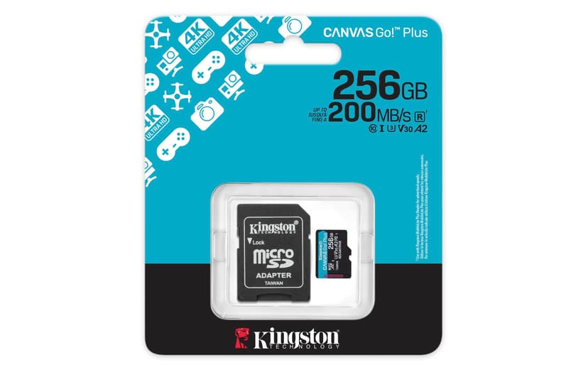 Kingston Canvas Go Plus microSDXC Memory Card Gen4 200MB/s A2 U3 V30 256GB Card + Adapter-SDCG4/256GB - 2