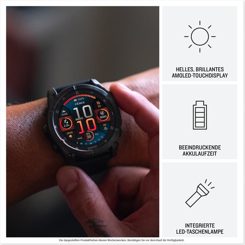 Garmin fēnix 8, 51mm Premium GPS smartwatch, AMOLED touchscreen, multisport, advanced health & training features,built-in LED flashlight,adventure watch with up to 29 days battery life, Slate Grey - 4