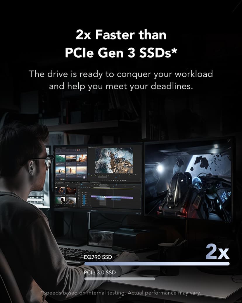Lexar EQ790 4TB SSD, M.2 2280 PCIe Gen4x4 NVMe 1.4 Internal SSD, Up to 7,000MB/s Read, High-Performance Storage Internal Solid State Drive for AI Rendering, 4K Video Editing, PC & PS5 Gaming - 3