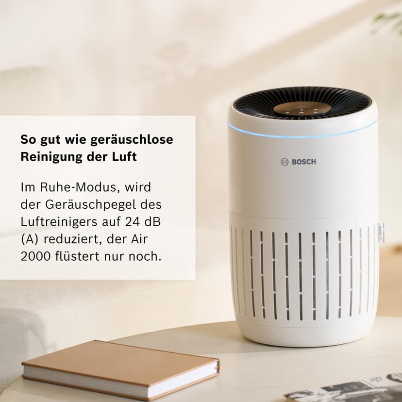 Bosch Air 2000 Purificateur d'air - Élimine les Polluants, Avec un Filtre à Air et un Mode Sommeil (< 25 dB(A)) - Pour jusqu'à 37,5 m² - Avec Capteur Intelligent et Mode Automatique - CADR : 180 m³/h - 4