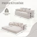 2 Seater Corduroy Sofa Bed, Multifunctional Modern Convertible Sofa, Side Pockets and 3 Cushions, DIY Free, for Living Room, Bedroom, Office (Beige-L) - 2