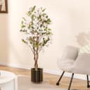GIANTEX 120cm Tall Artificial Bougainvillea Fake Bougainvillea Tree in Pot with Open Flowers and Realistic Branches, Decorative Plant for Entryway, Living Room, Office (White, 1) - 2