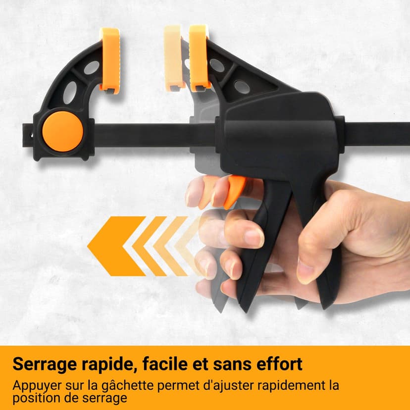 TOOLMAYS Jeu de 2 Serre-joints Rapide à une Main avec Connecteur, Largeur de Serrage 152/420mm, Force de Serrage Maximale 100 kg, Ouverture Flexible Plage d'Extension 154 mm - 620 mm - 7