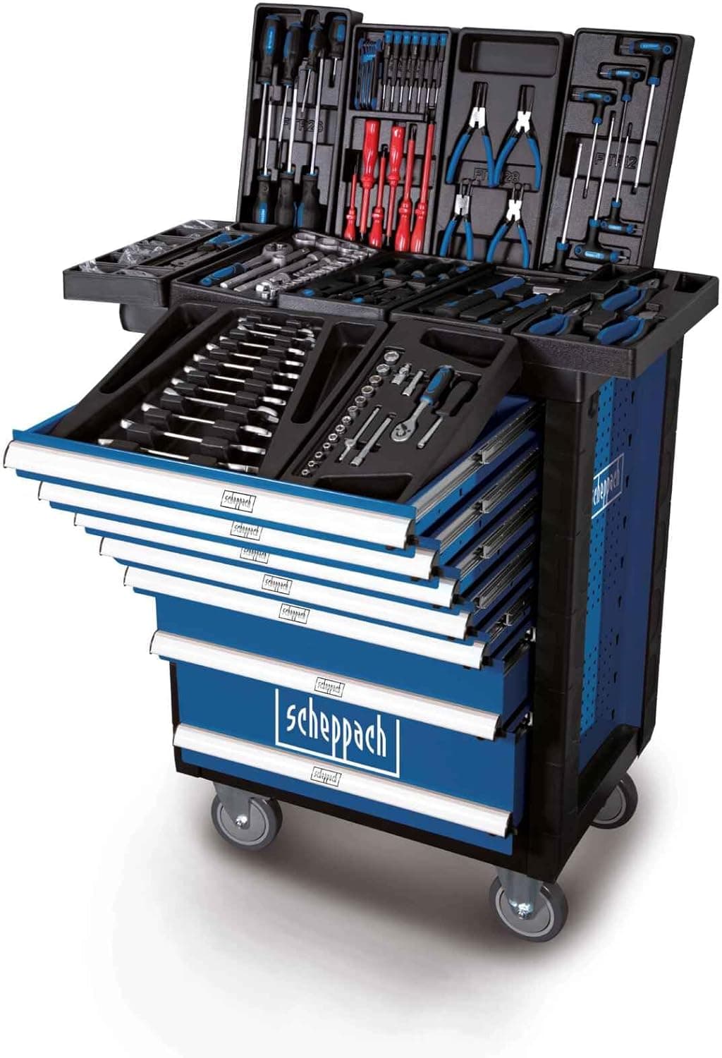 Scheppach TW1000 Workshop Trolley | 263-Piece Tool Kit | 7 Drawers | Lockable | Wheels with Brake | 450kg Load