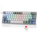 Redragon K617 Fizz 60% German QWERTZ Layout Gaming Keyboard, RGB Wired Gaming Keyboard, 62 Keys, Hot Swap Red Switches, Programmable Buttons, Removable USB Type C Cable - Grey & White - 1
