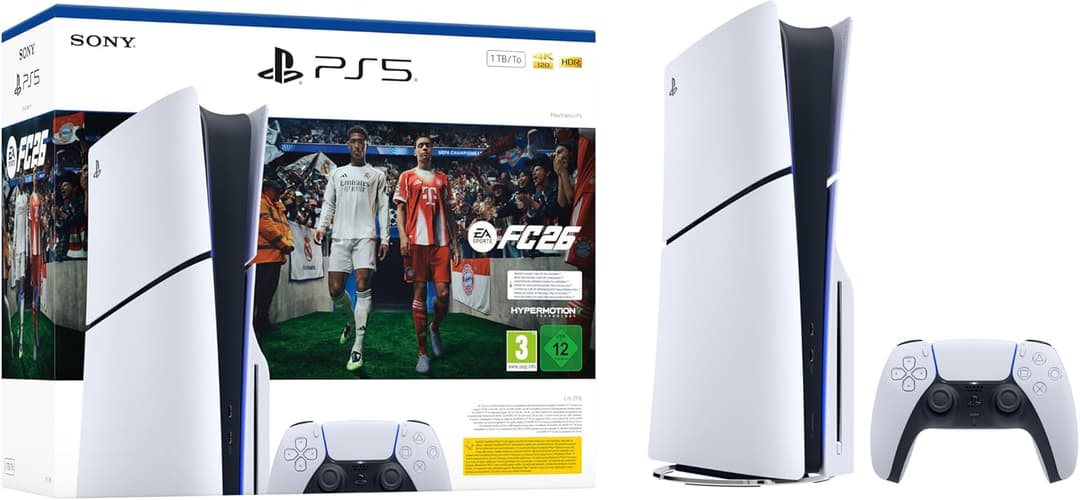 Playstation Sony, Pack Console 5 Édition Standard 1 To, Lecteur Blu-ray 4K, 1 Jeu Complet EA SPORTS FC 26 (Code), 1 Manette DualSense avec Retour Haptique et Gâchettes Adaptatives, Couleur : Blanche