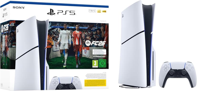 Playstation Sony, Pack Console 5 Édition Standard 1 To, Lecteur Blu-ray 4K, 1 Jeu Complet EA SPORTS FC 26 (Code), 1 Manette DualSense avec Retour Haptique et Gâchettes Adaptatives, Couleur : Blanche - 1
