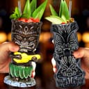 Tiki Mugs Glasses Mug for Cocktails Set of 4 Large Ceramic Tropical Cups Hawaiian Party Creative Cocktail Glass Drinks Bar Drinkware Premium Tropical Exotic Cute Barware 4 Packs - 4
