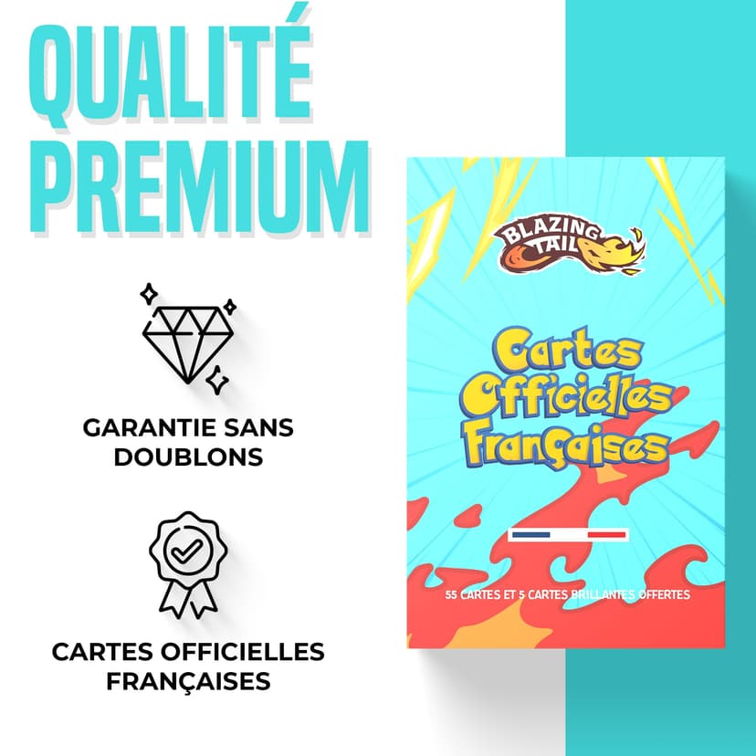 Blazing Tail Lot de 60 Cartes Françaises Neuves et Officielles - Comprend 5 Cartes Brillantes - sans Double - sans Carte Énergie - 2