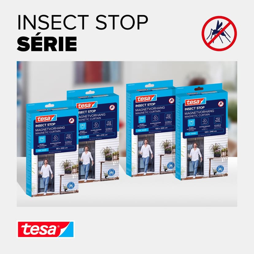 tesa Moustiquaire Aimantée Impénétrable - Filet Anti-insectes Volants et Araignées pour Portes de Balcon et de Terrasse - Montage Simple, Sans Perçage - 2,1 m x 0,9 m - 8