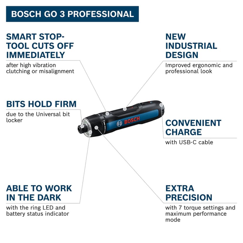 Bosch Professional Screwdriver Bosch GO 3 (incl. 8pcs bit Set, bit Holder, USB-C Cable, Mini Case) - 3