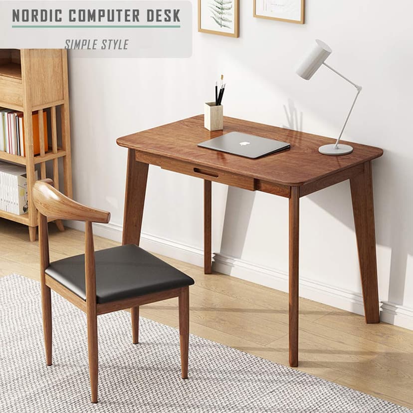 IOTXY Wooden Small Desk with Drawers - Home Office Computer Desk, Walnut, 80 cm - 2