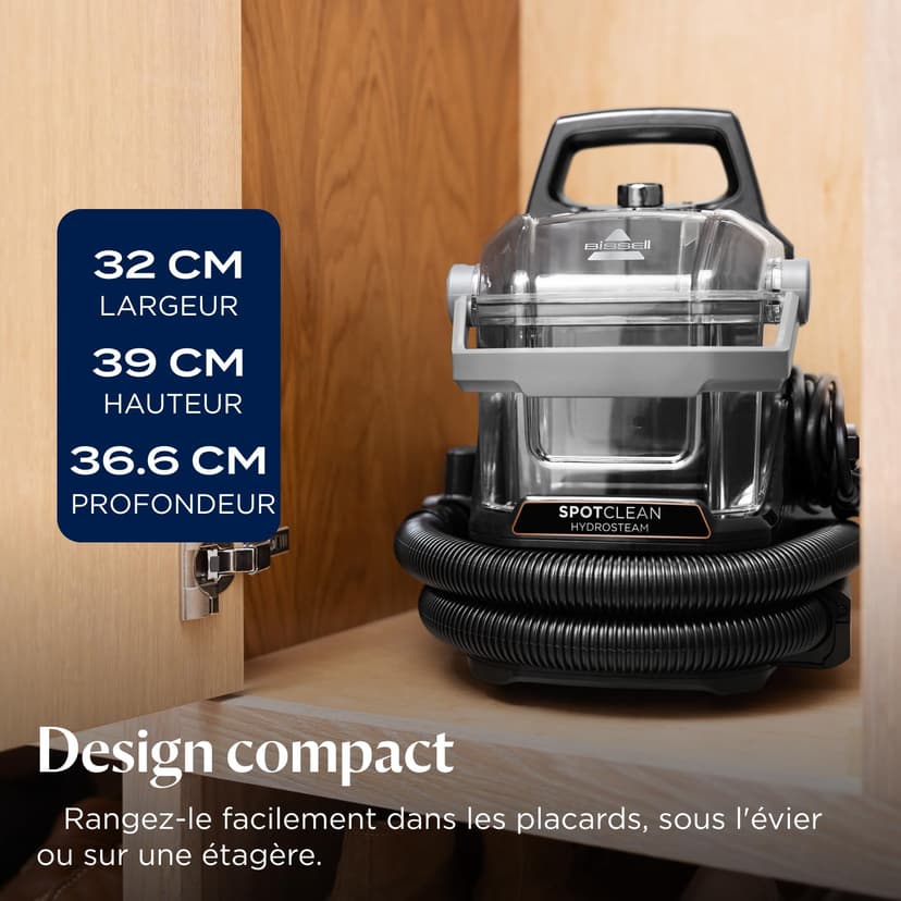 Bissell SpotClean HydroSteam, Upholstery Cleaner Device, Carpet Cleaner with HydroSteam Technology, Steam Cleaner, Wet Vacuum Cleaner for Carpets, Upholstery, Car & More, Powerful 1000 W Motor, 3689N - 6