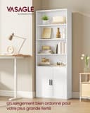 VASAGLE Bookcase, 6-Tier Tall Bookshelf, Book Shelf with Doors, Shelving Unit, 24 x 60 x 175 cm, for Living Room, Home Office, Dinning Room, Cloud White LBC402W01 - 2