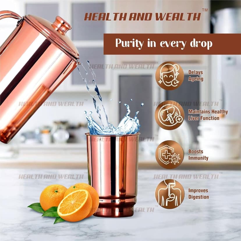 Pure Copper Pitcher for Ayurvedic Health Benefits 1.5 Liter Handcrafted Copper Water Jug with Matching Lid | for Serving More Water with Family - 5