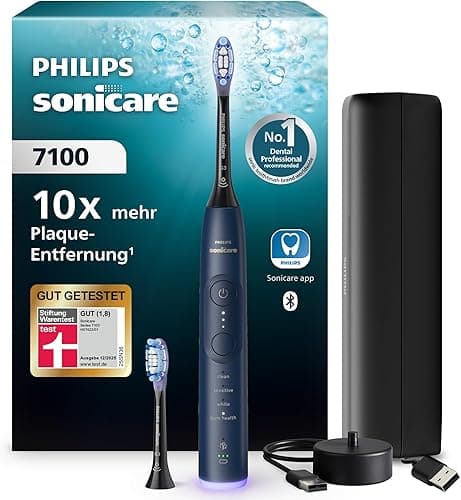Philips Sonicare 7100 - Brosse à dents électrique sonique avec application, 4 modes de brossage,3 niveaux d'intensité, Alerte de pression, EasyStart, SmarTimer, Bleu, HX7423/01 [Nouvelle technologie]