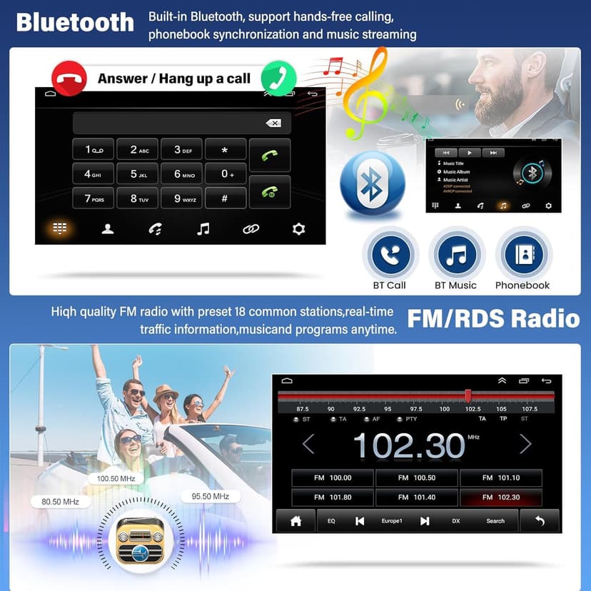 2+32G Android 13 Autoradio pour Skoda Fabia 2007-2014 avec sans Fil CarPlay Android Auto, 7 Pouces Radio Stéréo avec Navigation GPS Bluetooth Wi-FI FM RDS Caméra de recul Incluse - 6