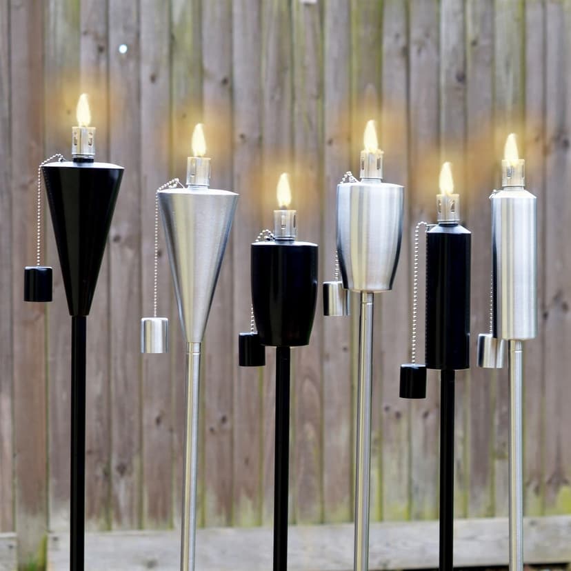 Harbour Housewares Metal Garden Torches - Cone - Pack of 6-146cm Black Garden Torches Lighting Modern Outdoor Lighting Paraffin Oil Lamp Candle Flame Lantern for Parties, Outdoor Events, BBQs - 5