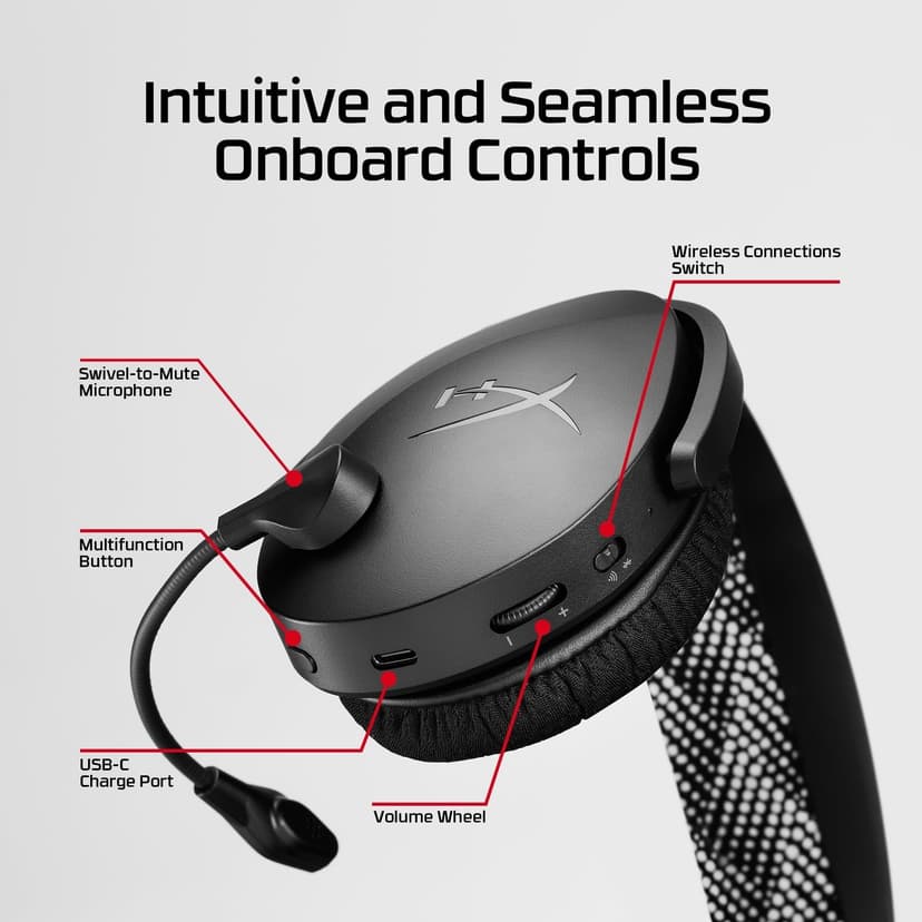 HyperX Cloud Jet Dual Wireless Gaming Headset, 2.4GHz & Bluetooth, PC, Mac, PS5, PS4, Mobile, 40 mm Driver, 25 Hours Battery Life, Swivel-to-Mute Microphone, Lightweight Design, Black - 2