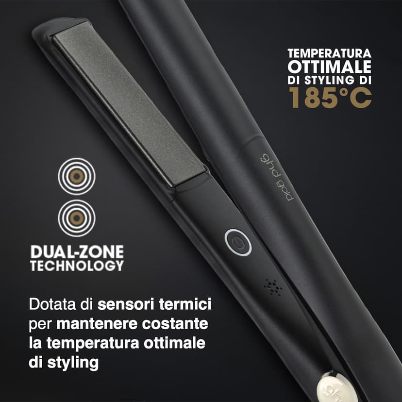 ghd - Lisseur cheveux ghd gold - Fer à lisser professionnel (Noir) - Cheveux plus lisses, 65% plus brillants, sans chaleur extrême - Lisseur boucleur, design arrondi - Idéal tous types de cheveux - 2