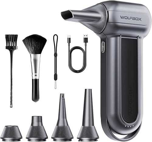 WOLFBOX MF100 Compressed Air Duster-150000RPM Super Power Cordless Air Duster, Rechargeable Brushless Motor Durable Blower, 3-Gear Adjustable Dust Blower for Computer, Keyboard, Outdoor, House and Car