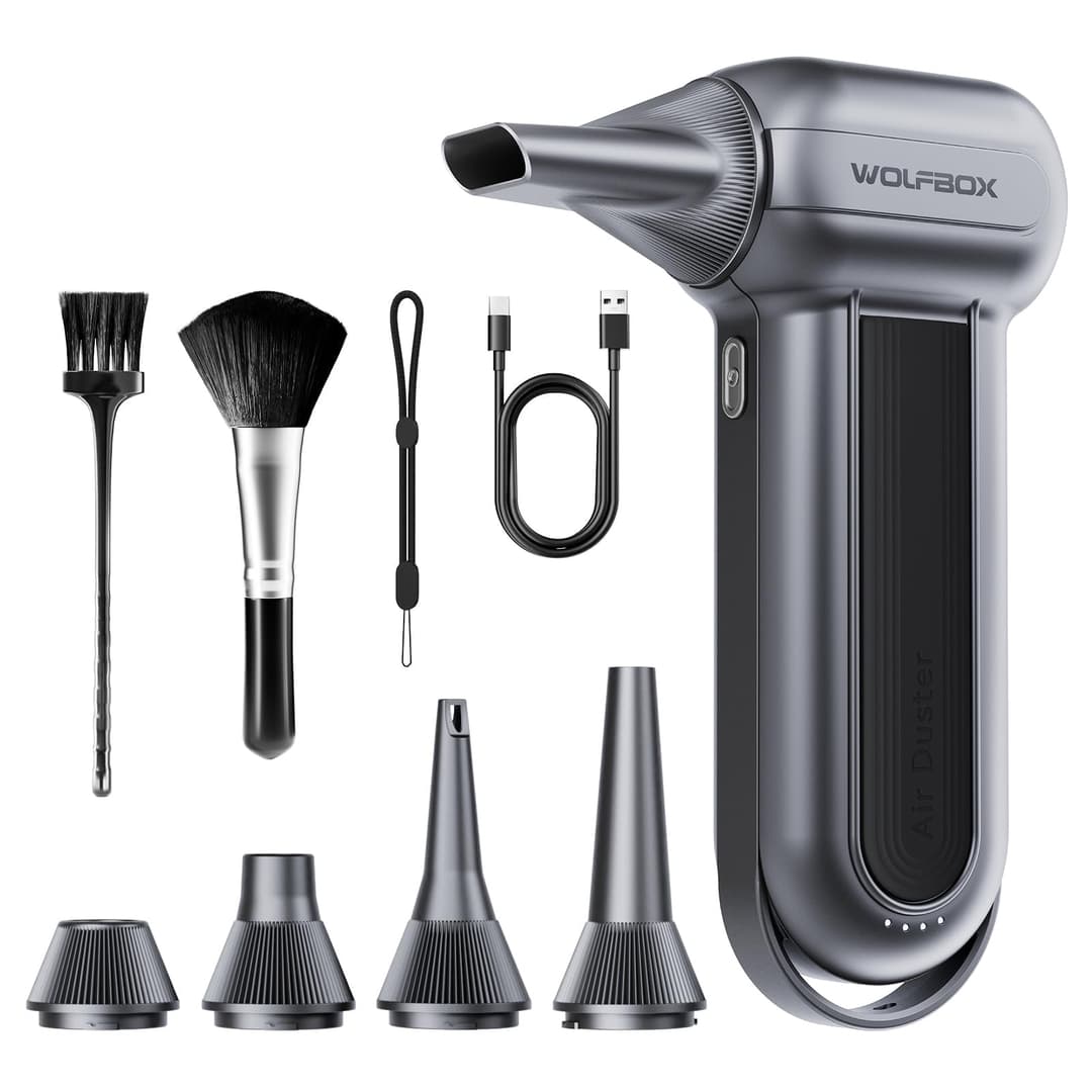 WOLFBOX MF100 Compressed Air Duster-150000RPM Super Power Cordless Air Duster, Rechargeable Brushless Motor Durable Blower, 3-Gear Adjustable Dust Blower for Computer, Keyboard, Outdoor, House and Car