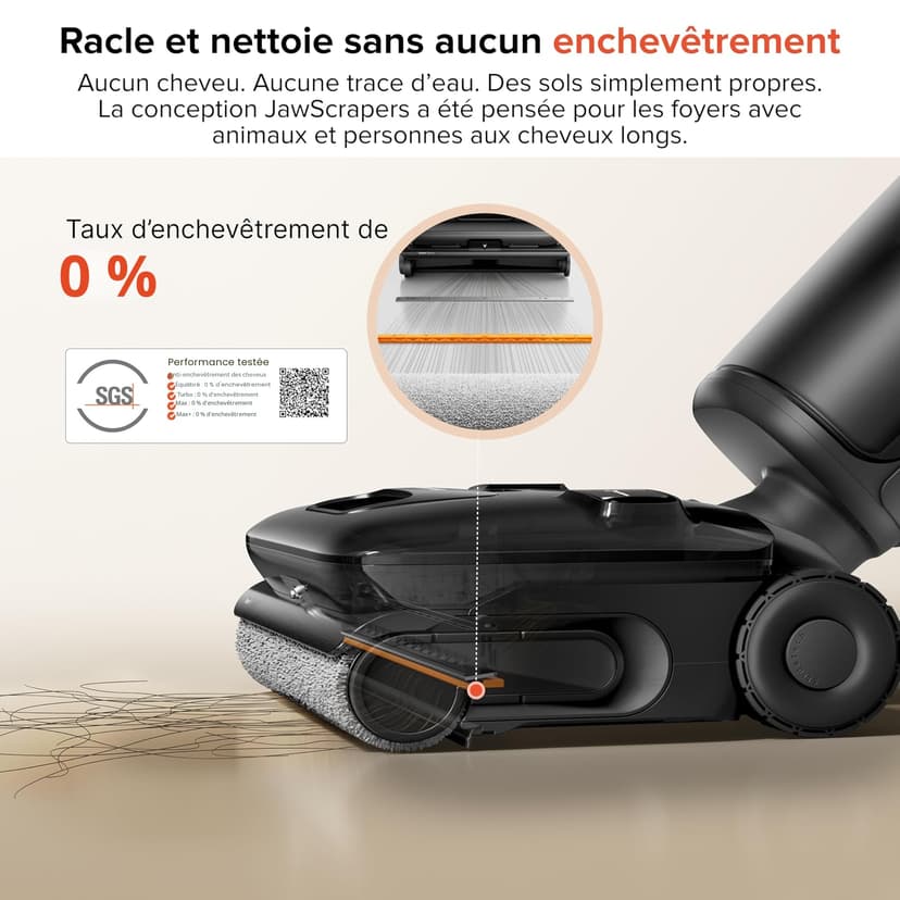 roborock F25 ACE Pro Aspirateur Laveur sans Fil, 25000Pa, JetFoaming Anti-Taches, Brosse Anti-Emmêlement, Design 180° à Plat, Auto-Nettoyage Eau Chaude & Séchage, 60 Min - 2