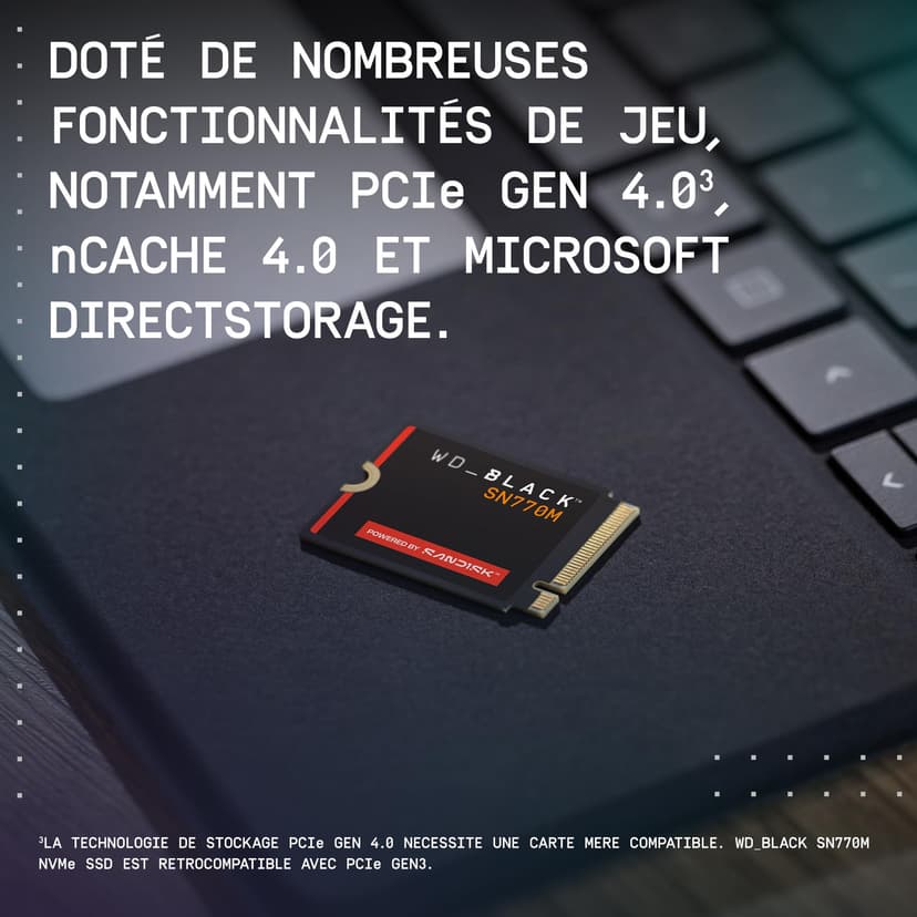 WD_BLACK SN770M NVMe SSD 1 To (Jusqu'à 5 150 Mo/s en lecture, M.2 2230, PCIe Gen4, Pour appareils de Jeu Portables, Idéal pour ASUS ROG Ally, Steam Deck et Microsoft Surface) POWERED BY SANDISK - 7