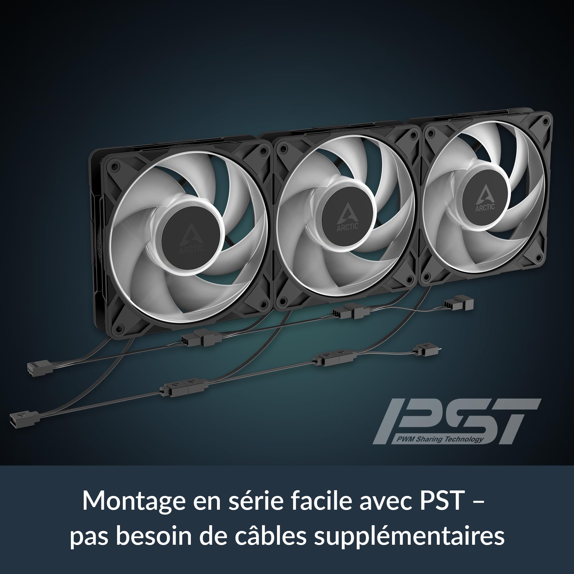 ARCTIC P12 Pro A-RGB (3 Piéces) - Puissant ventilateur premium, Fan PWM 120 mm avec Câble Répartiteur en Y, 600-3000 rpm, 0 rpm <5% PWM, 5V Digital RGB, Palier à dynamiqu fluides, 4 Broches - Noir - 5