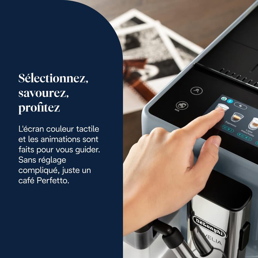Delonghi Rivelia EXAM440.55.G, Fully Automatic Coffee Machine with LatteCrema Hot, Automatic Milk Frother, Compact Size Bean to Cup Coffee Machine, 16 Recipes, Full Touch Colored Display, Pebble Grey - 7