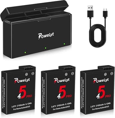 PoweLyt Osmo 360/Action 6/Action 5 Pro/4/3 Batterie 3 piè…