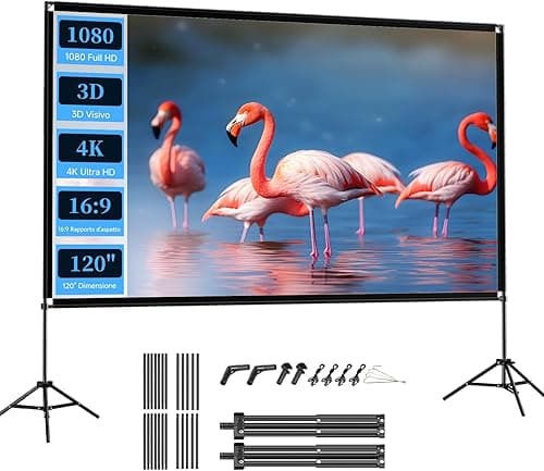 VISULAPEX Ecran Videoprojecteur 120 Pouces, Ecran de Projection sur Pied, 16:9, 4K HD Ecran Projecteur Pliable avec Sac de Transport pour L'intérieur, Home Cinéma, Cinéma de Jardin