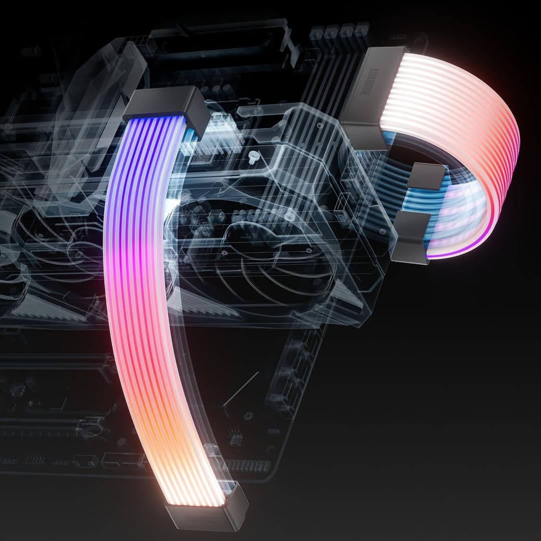 AsiaHorse AURORA-CO ARGB PSU Cable Cover Kit Black, RGB LED Light Strip Sleeve for Motherboard 24Pin and GPU 8Pin/12+4Pin Power Cables, 5V 3Pin ARGB Sync, PC Cable Management Lighting Vest