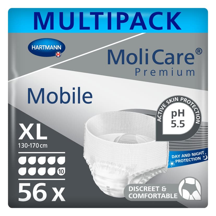 MoliCare Premium Mobile 10 Drops | Disposable Incontinence Pants: for Women and Men with Incontinence | Size XL | 51-67 inches | 4 Packs of 14 Pairs (56 Pieces) - 1