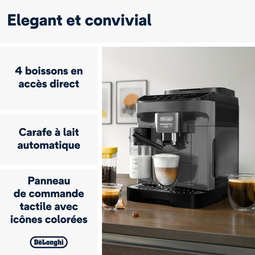 De'Longhi Magnifica Start ECAM220.60.B, Fully Automatic Bean to Cup Coffee Machine with 4 One-Touch Recipes, Soft-Touch Control Panel, Auto Milk, 1450W, Black - 2