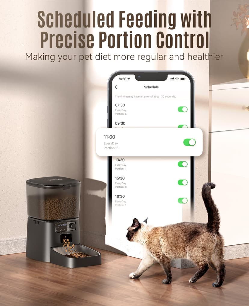 oneisall Automatic Cat Feeder, 2.4G WiFi Cat Food Dispenser with App Control, 3.5L Cat Feeder with Timer,1-12 Meals a Day with Stainless Steel Bowl - 3