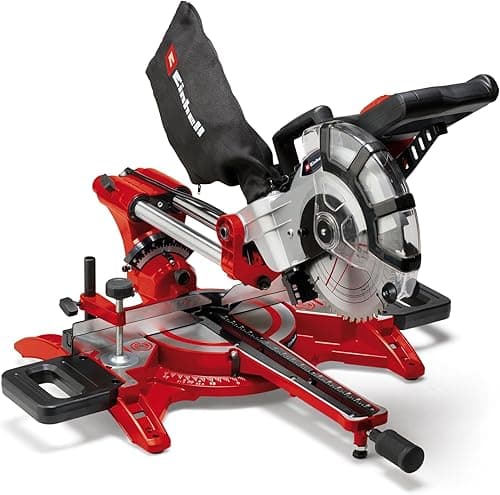 Einhell Dual Bevel Sliding Mitre Saw 1800W, +/-45° Mitre, +/-47° Bevel Saw with 48T Blade for Cutting Wood, Dust Extraction, Laser, Suitable for Materials Such as Wood, Coated Boards or Plastic