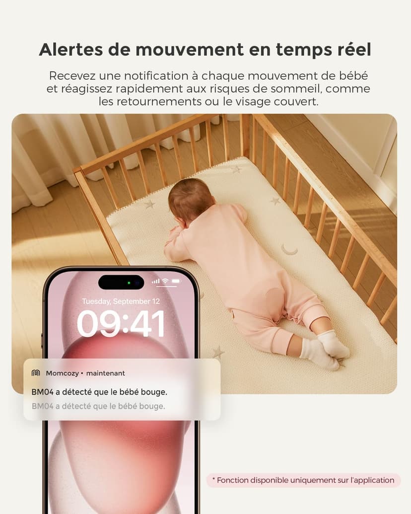 momcozy Moniteur Bébé WiFi 2 Caméra HD 5" 1080P Fixation Murale, Détection Mouvements/Pleurs, Périmètre Sécurisé, Vision Nocturne Claire, Batterie 5000mAh, Interphone 2 Sens, Enregistrement Vidéo​ - 4